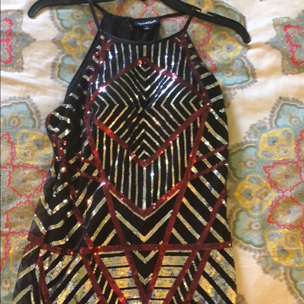 Black and Silver Sequin Halter Neck w red accents